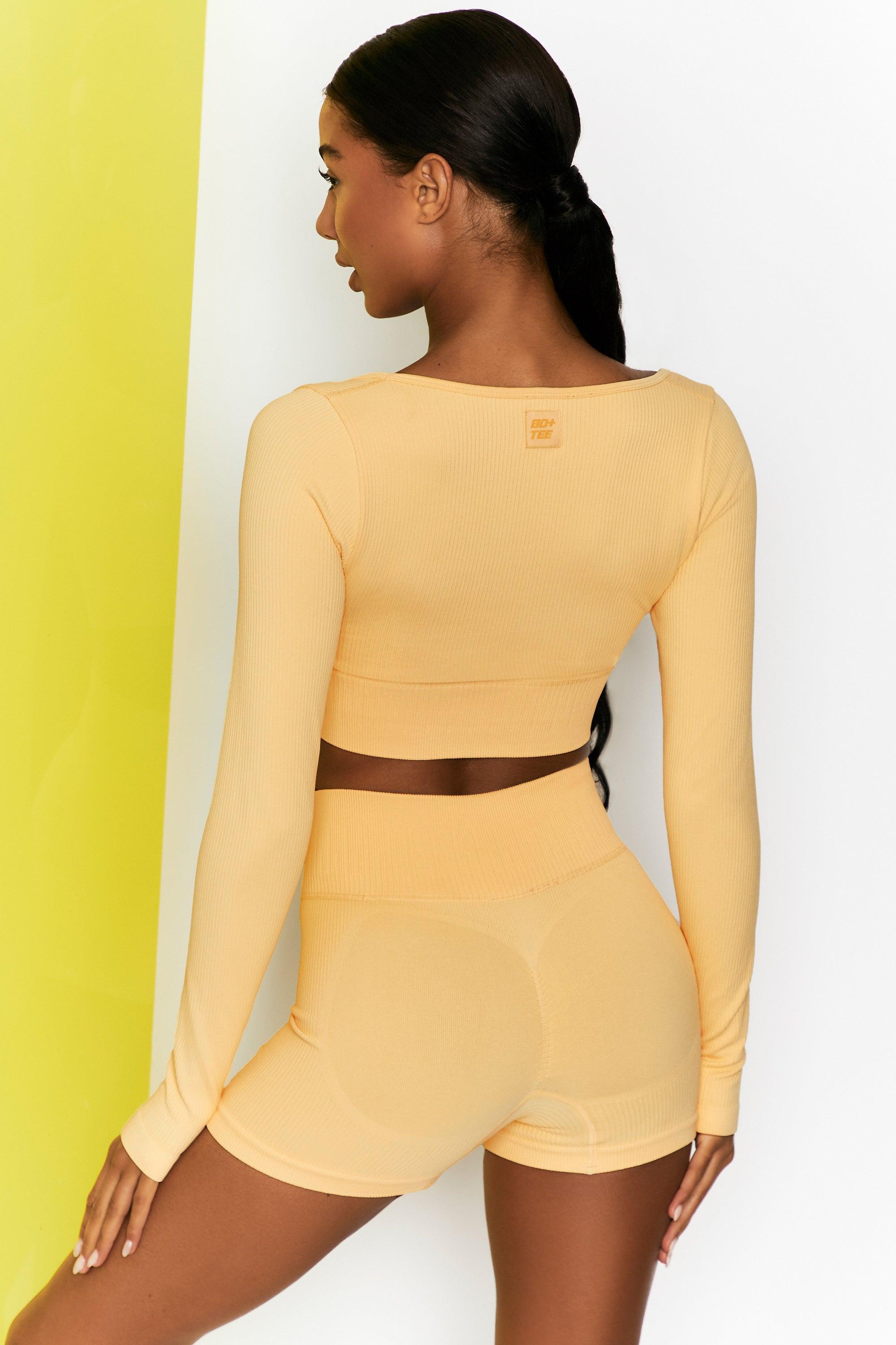 Time Check Ribbed Long Sleeve Crop Top in Yellow Product Image