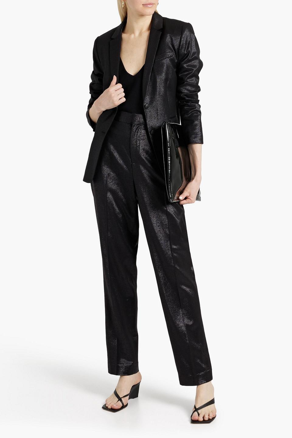 Razor Metallic Wool-blend Twill Straight-leg Pants In Black Product Image