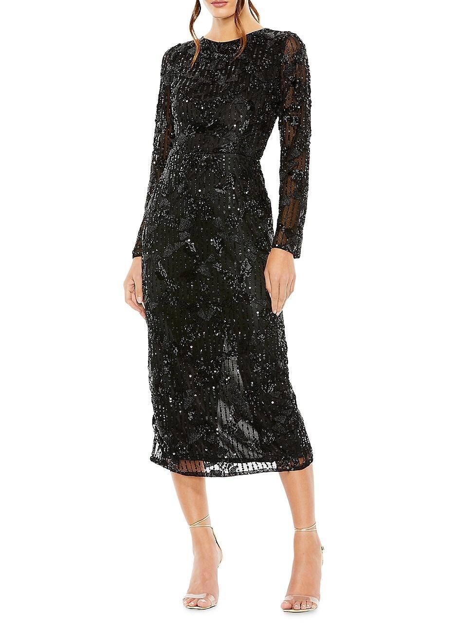 Womens Beaded Long-Sleeve Midi-Dress product image