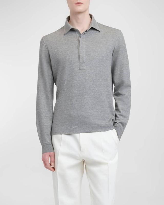 Mens Melange Long-Sleeve Polo Shirt Product Image