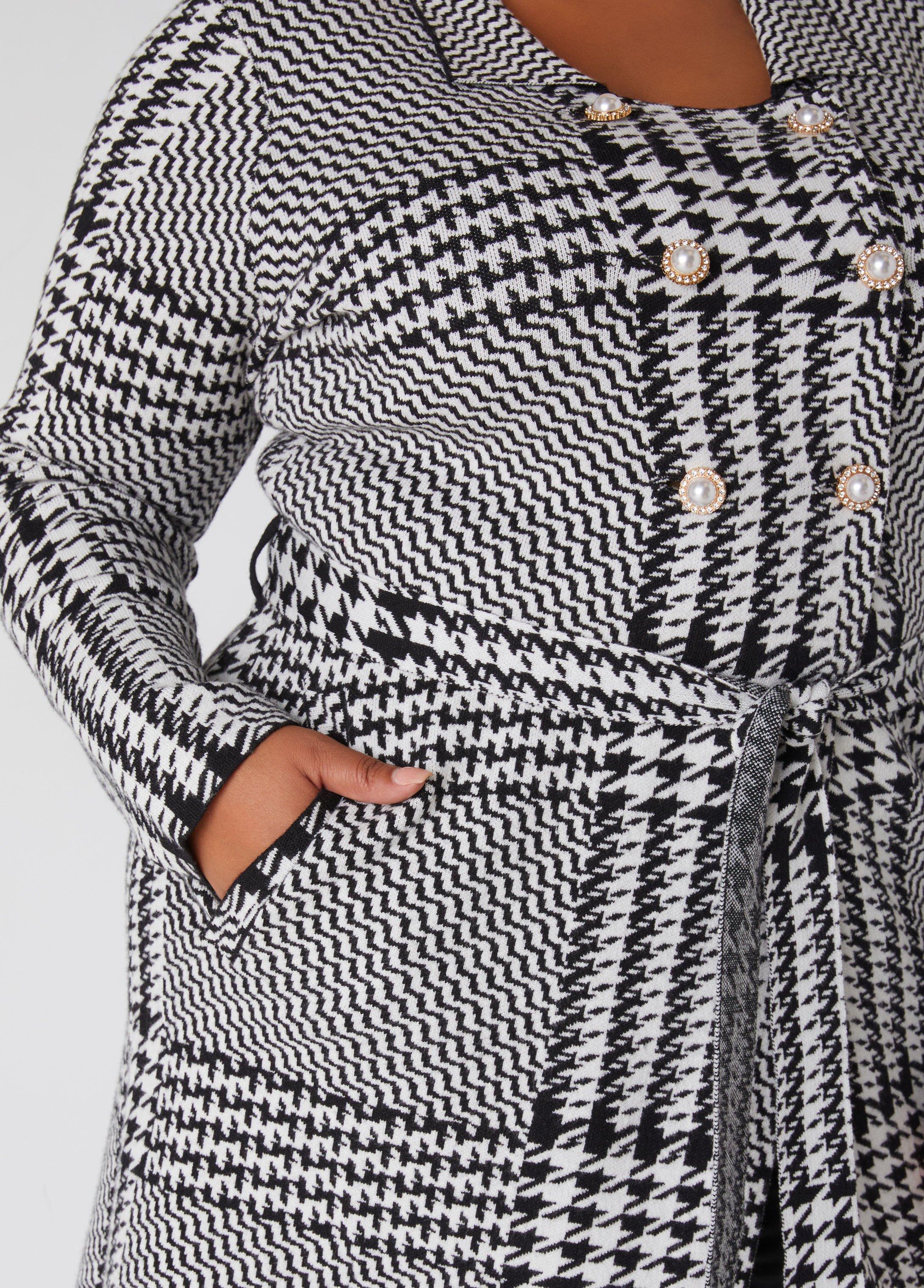 Plus Size Houndstooth Double Breast Cardigan Ashley Stewart Product Image