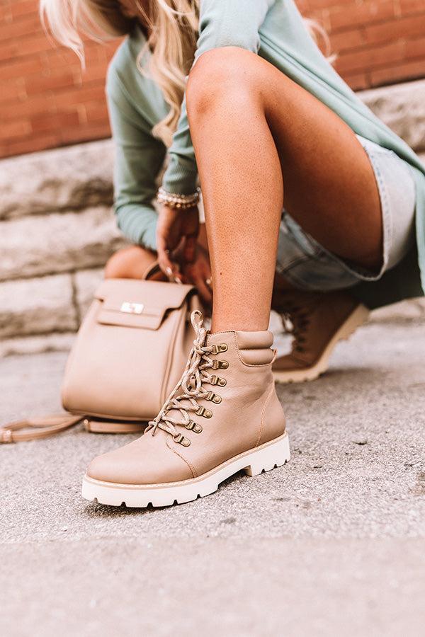 The Alcott Faux Leather Boot In Taupe Product Image