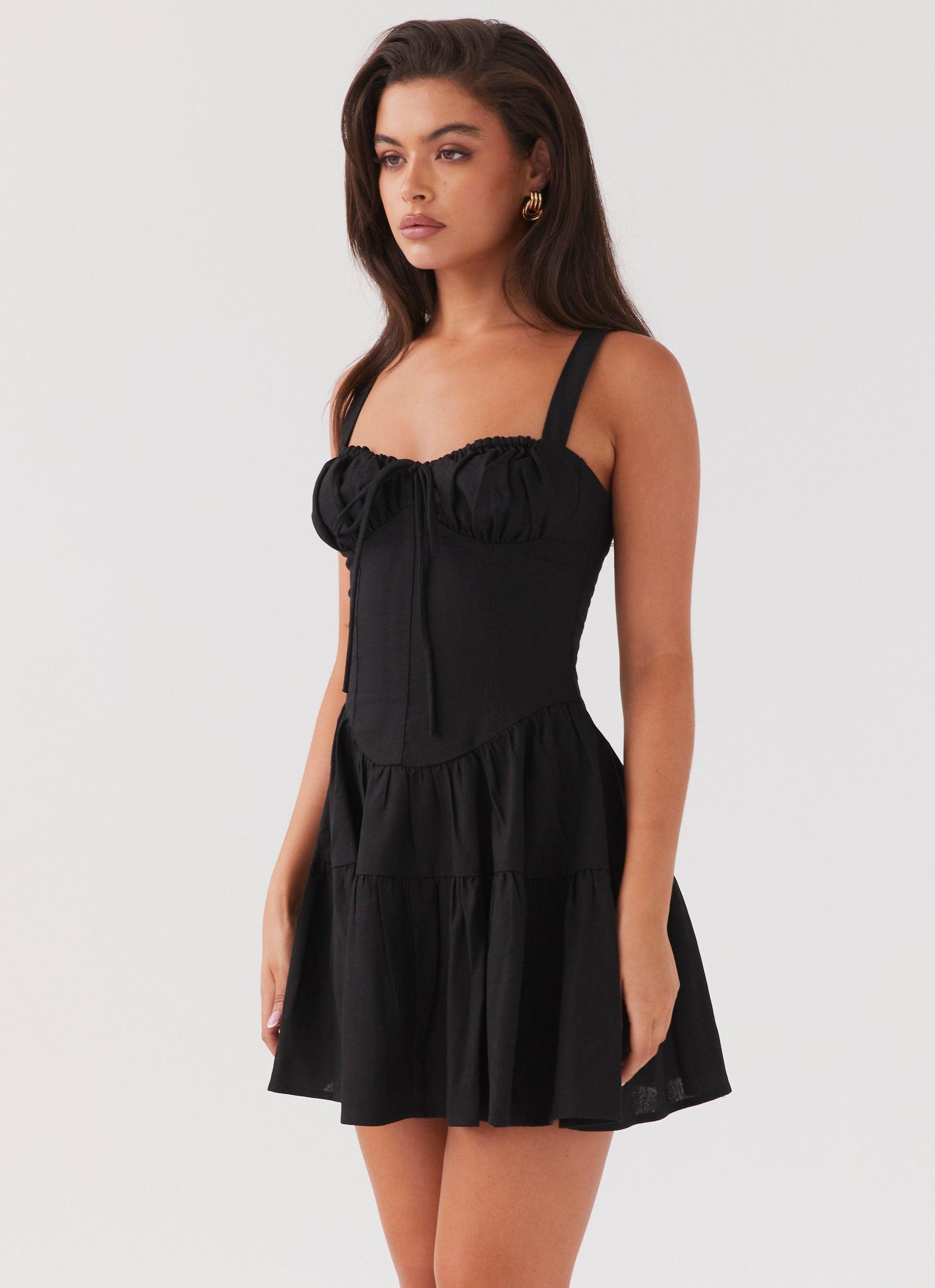 Lucie Linen Mini Dress - Black Product Image