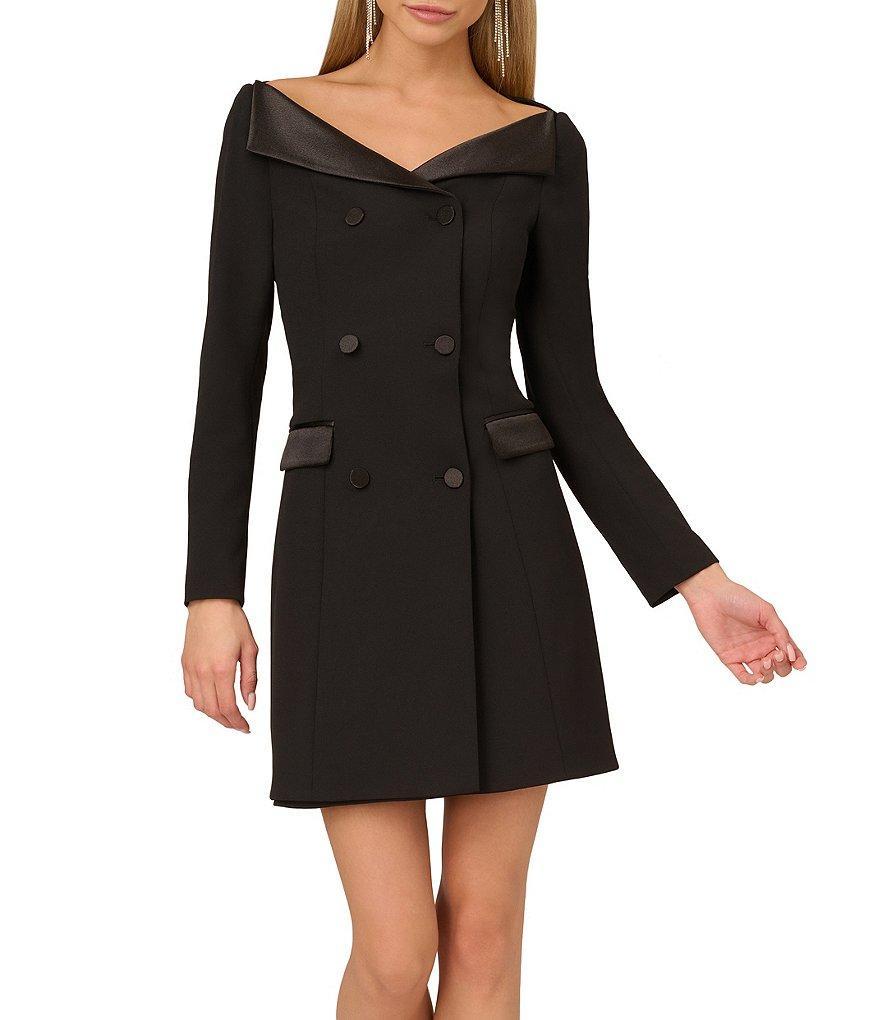 Adrianna by Adrianna Papell Crepe Wide V-Neck Long Sleeve Blazer Mini Dress Product Image