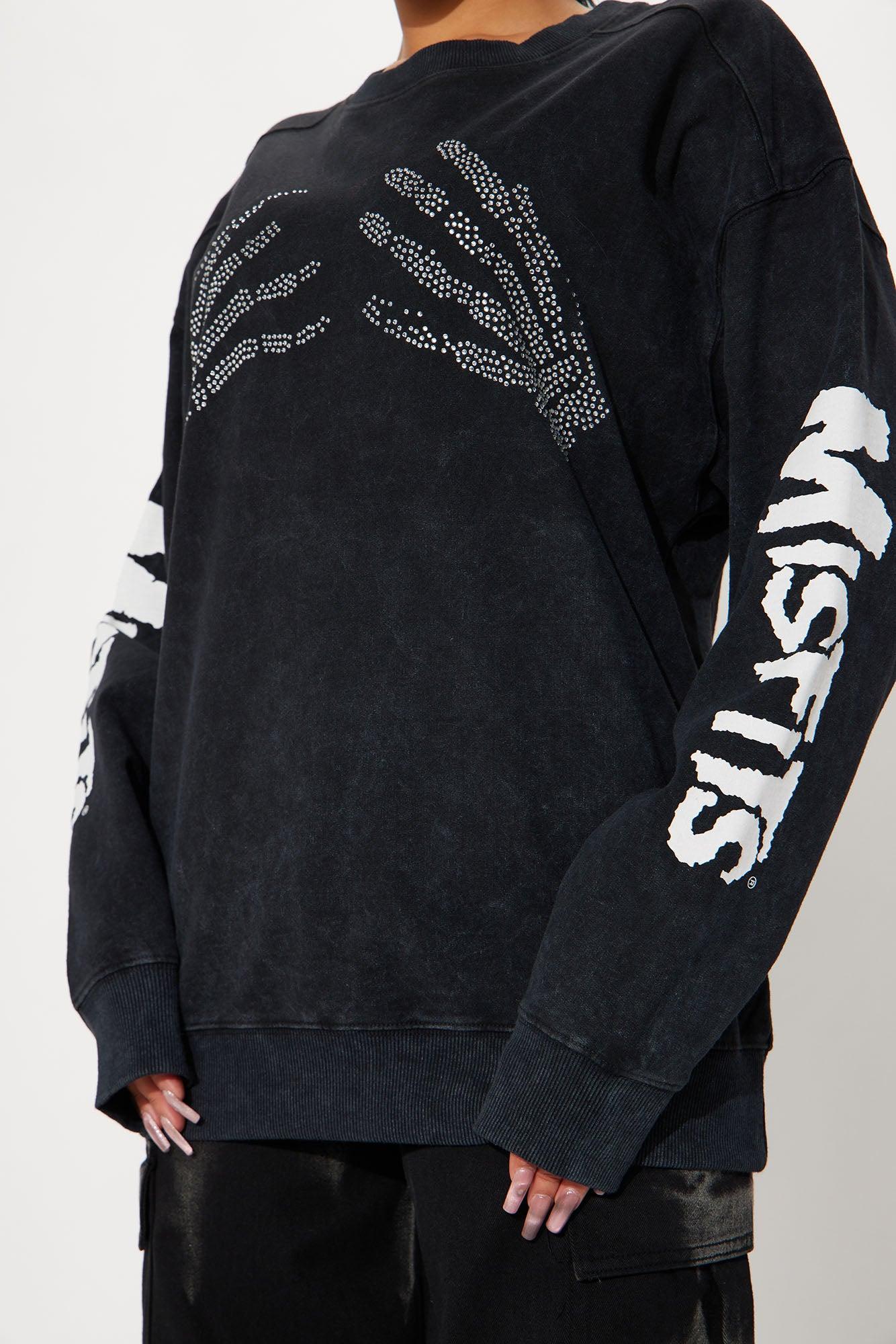 Misfits Rhinestone Crew Neck Sweatshirt - Black Wash Product Image