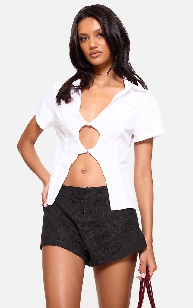 White Cut Out Short Sleeve Shirt Product Image