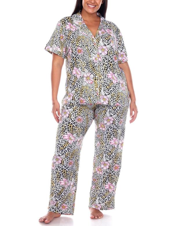 White Mark Plus Size Short Sleeve Pants Tropical Pajama Set, 2-Piece - White Product Image