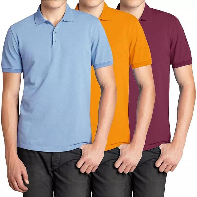 Mens Galaxy 3-Pack Pique Polos Blue Orange Red Product Image