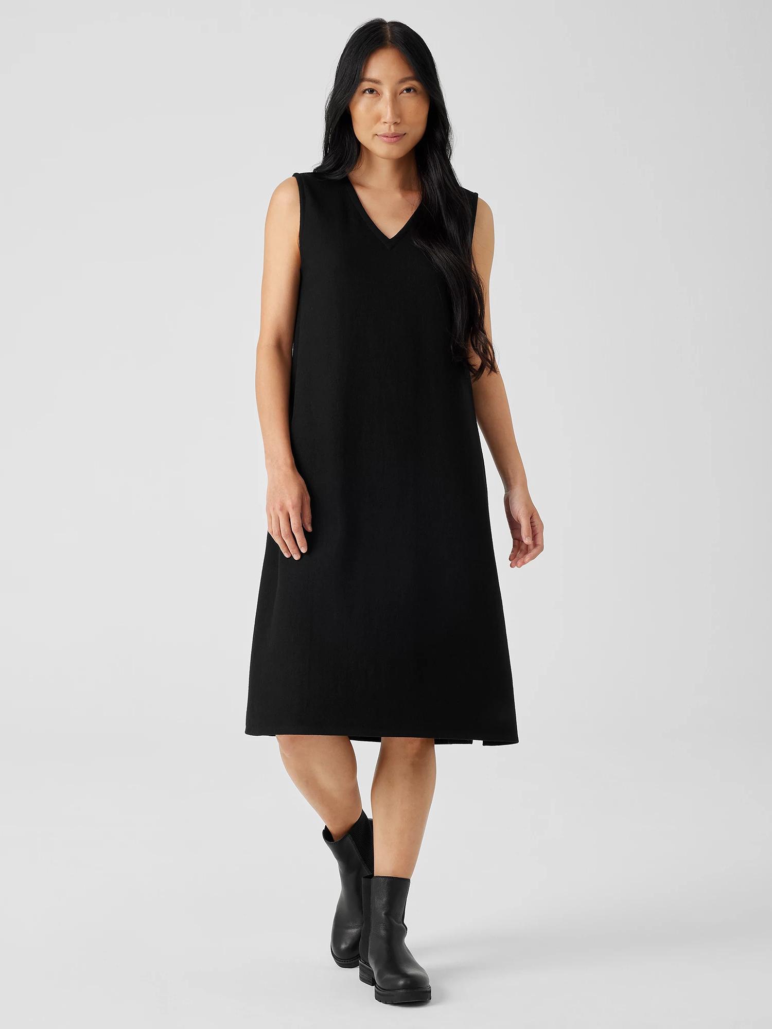 EILEEN FISHER Boiled Wool Jersey V-Neck Dressfemale Product Image