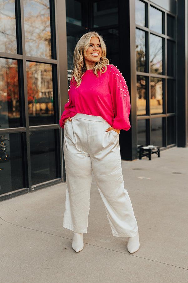 Feeling Spontaneous Embellished Sweater Top In Hot Pink Curves Product Image