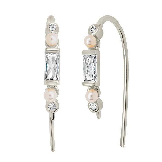 MC Collective Cubic Zirconia & Freshwater Cultured Pearl Threader Earrings, Womens, Silver Tone Product Image