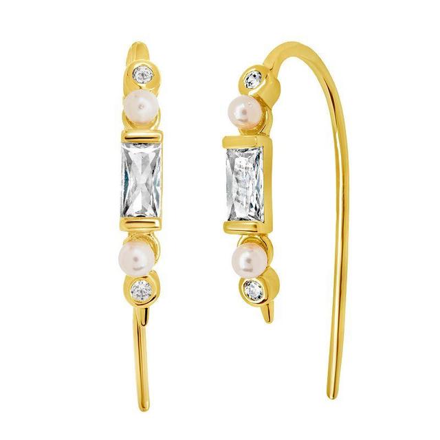 MC Collective Cubic Zirconia & Freshwater Cultured Pearl Threader Earrings, Womens, Gold Tone Product Image