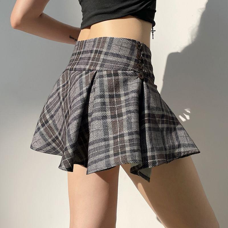 Low Rise Plaid Mini A-Line Skirt Product Image