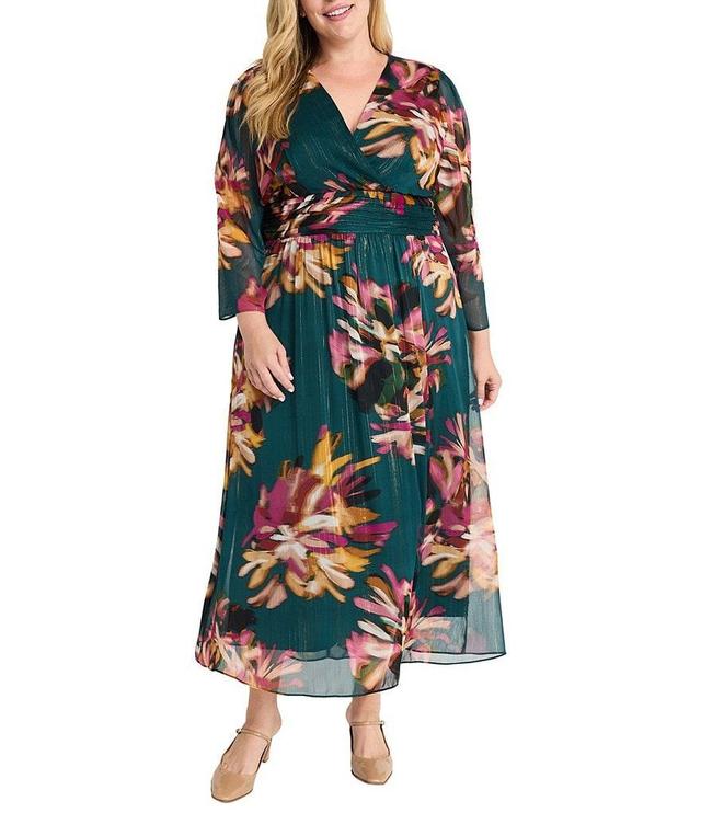 Maggy London Plus Size V-Neck Shirred Waist Maxi Sheath Dress Product Image