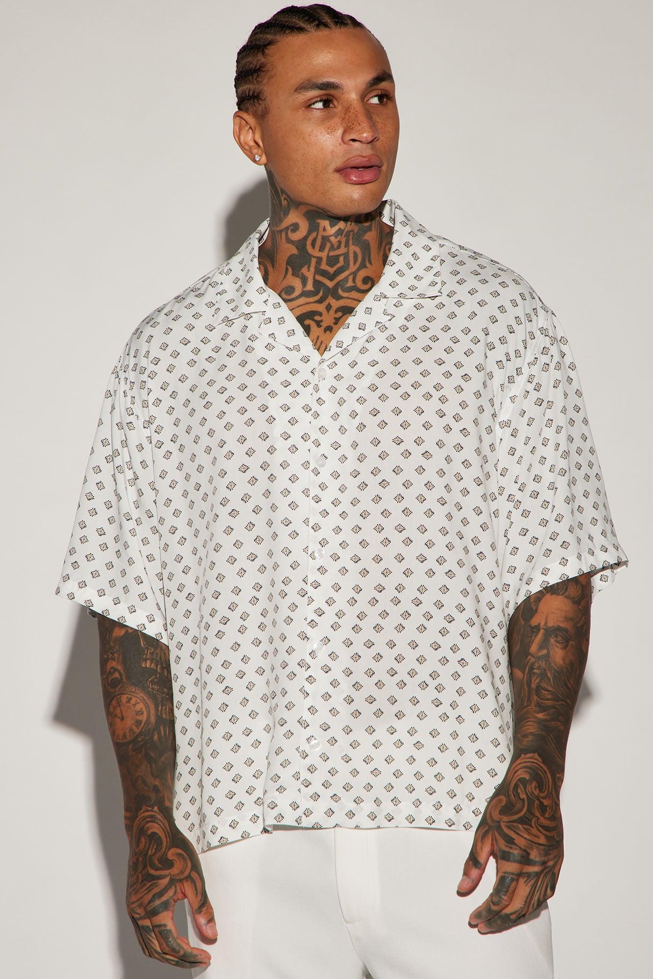 Best Geometric Button Up Shirt - White/combo Product Image