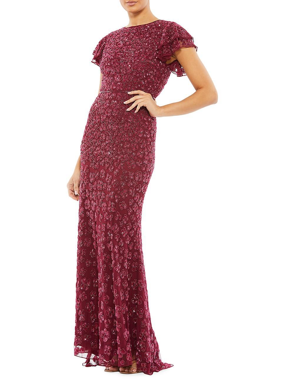 Womens Novelty Floral Embroidery Sequin Column Gown Product Image