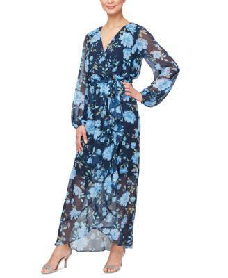 Sl Fashions Womens V-Neck Chiffon Long-Sleeve A-Line Maxi Dress Product Image