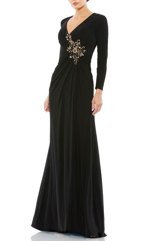 Mac Duggal Embellished Long Sleeve Jersey Gown Product Image