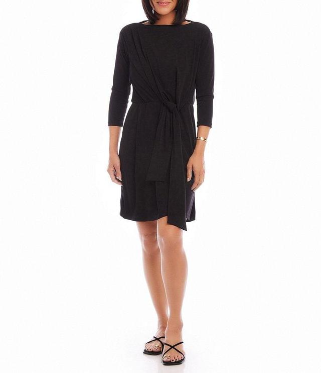 Karen Kane Solid Travel Jersey Boat Neck 3/4 Sleeves Tie Waist Dress Product Image