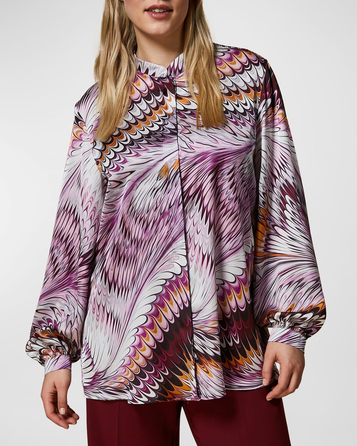 Marina Rinaldi Print Satin Tunic Blouse Product Image