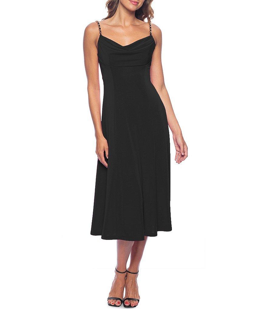 Marina Matte Jersey Sleeveless Chain Strap Cowl Neck Midi Dress Product Image