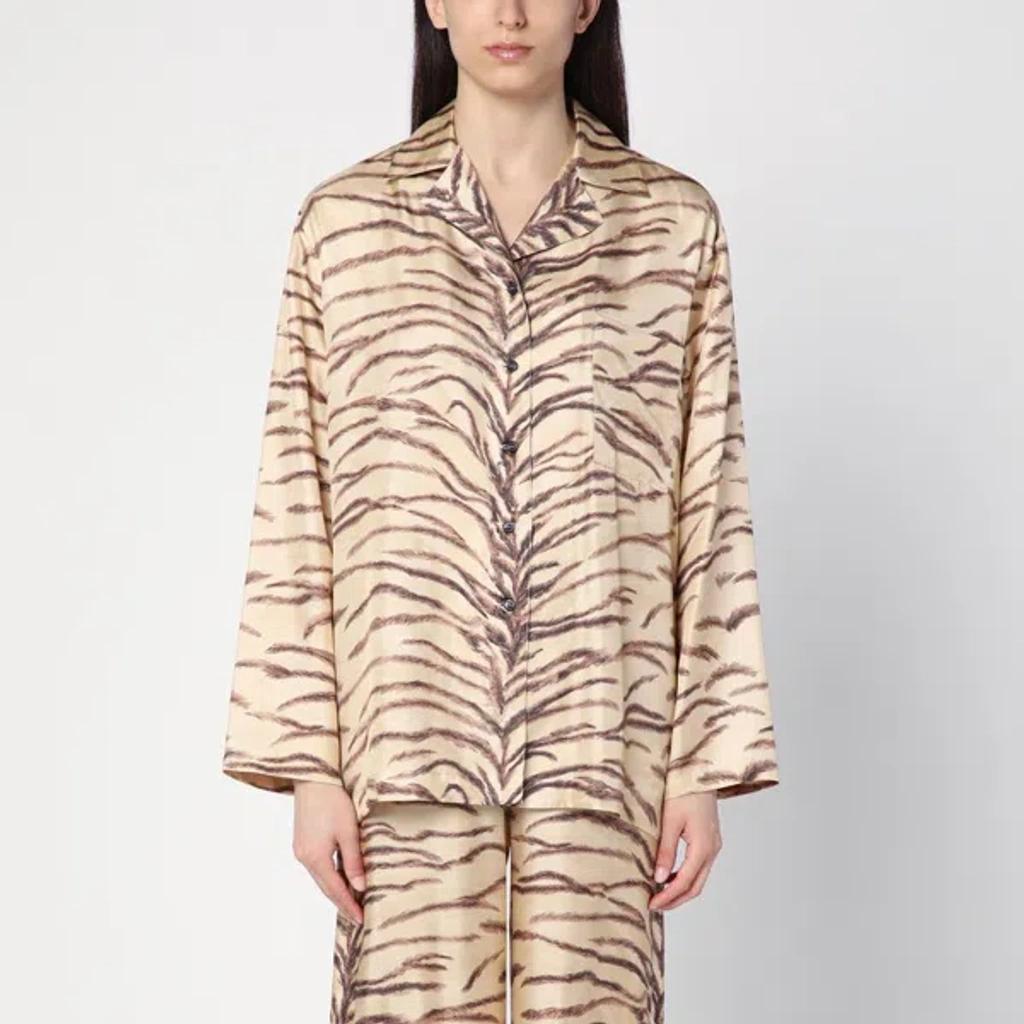 Womens Natural Animal-print Long-sleeved Silk Shirt In Beige Product Image