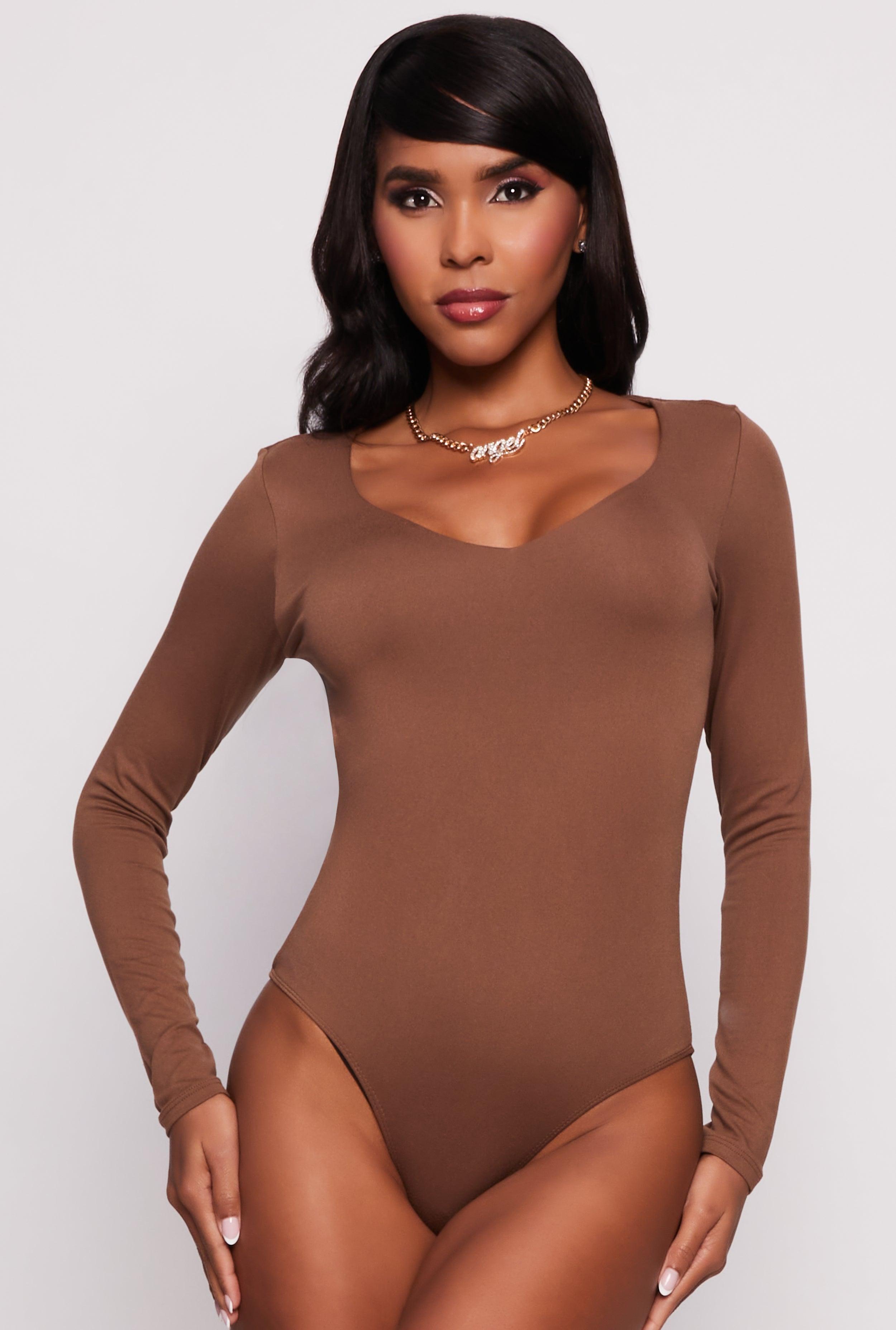 Womens Basic V Neck Long Sleeve Bodysuit Product Image