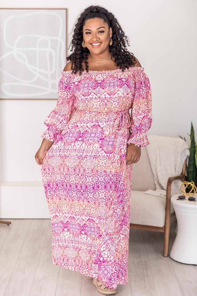 Dynamic Love Pink Printed Off The Shoulder Maxi Dress FINAL SALE Product Image