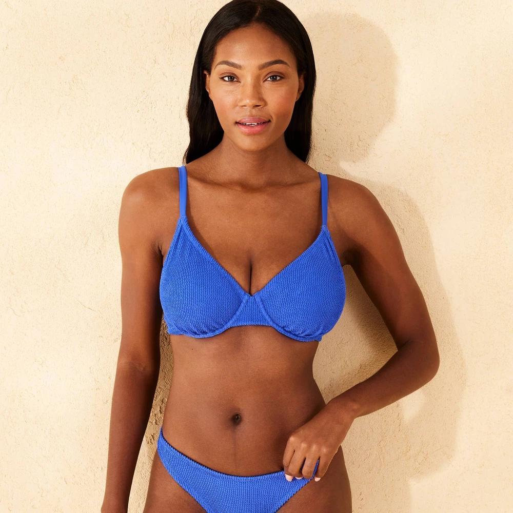 Womens Pucker Textured Underwire Bikini Top - Shade & Shore Cobalt Blue D/DD Cup Product Image