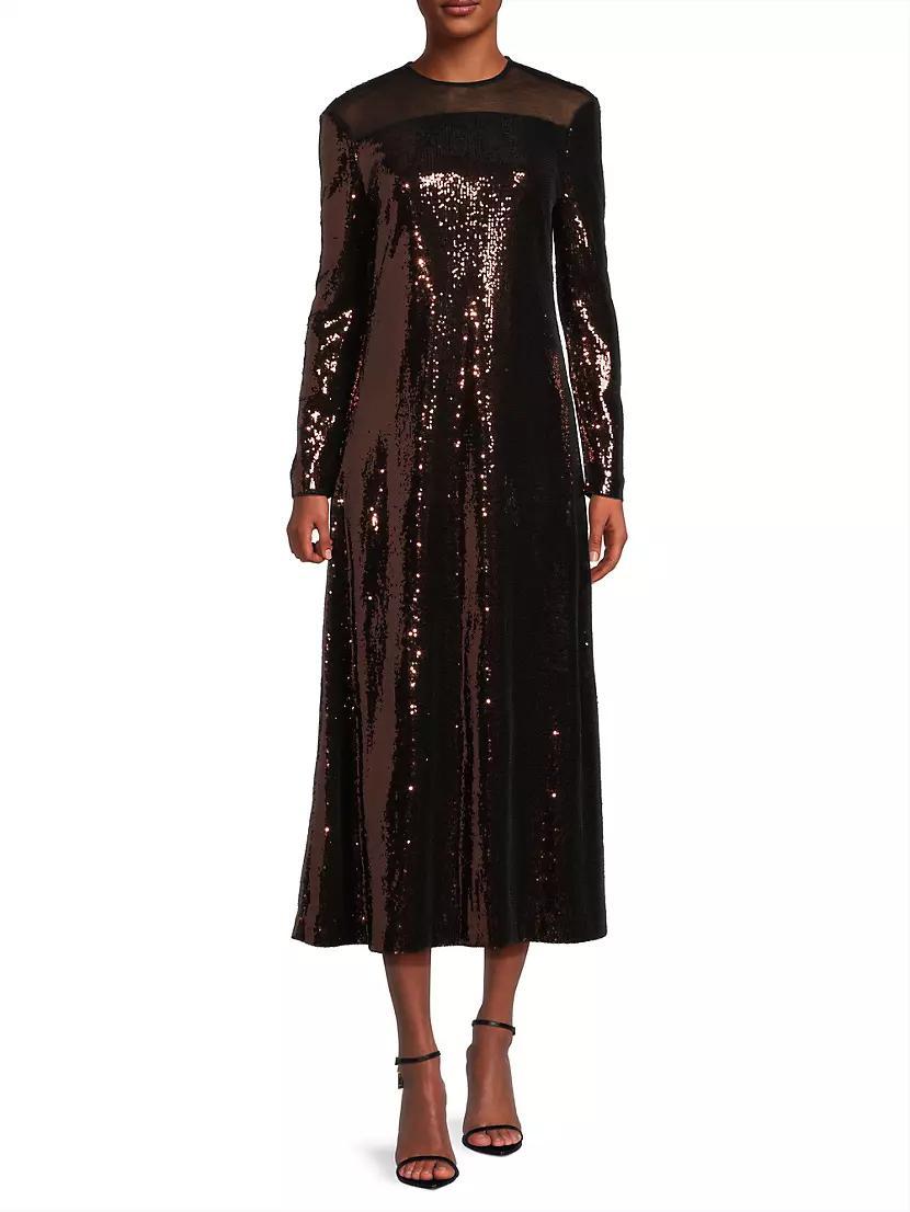 Sequined A-Line Sheer Yoke Maxi Dress Product Image