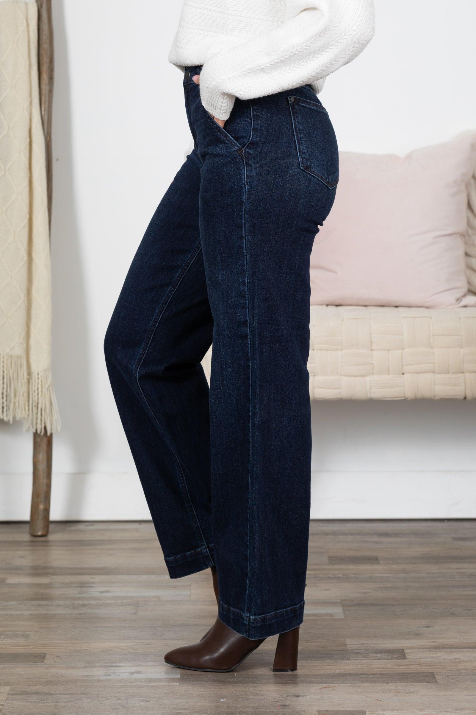 Judy Blue Dark Wash 2 Button Wide Leg Jeans Product Image