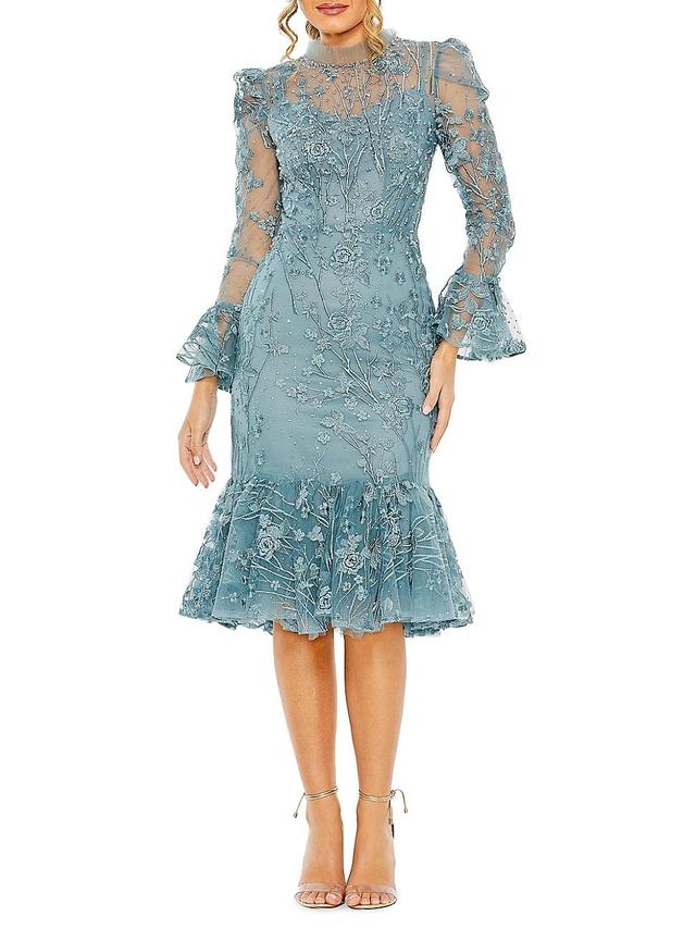 Mac Duggal Embroidered Ruffle Long Sleeve Cocktail Dress Product Image