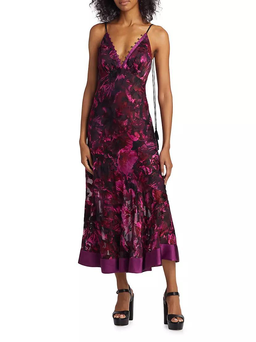 Marchesa Rosa Niobe Belted Floral Satin Slipdress Product Image