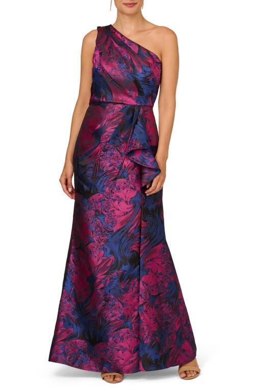 Adrianna Papell One-Shoulder Jacquard Gown Product Image