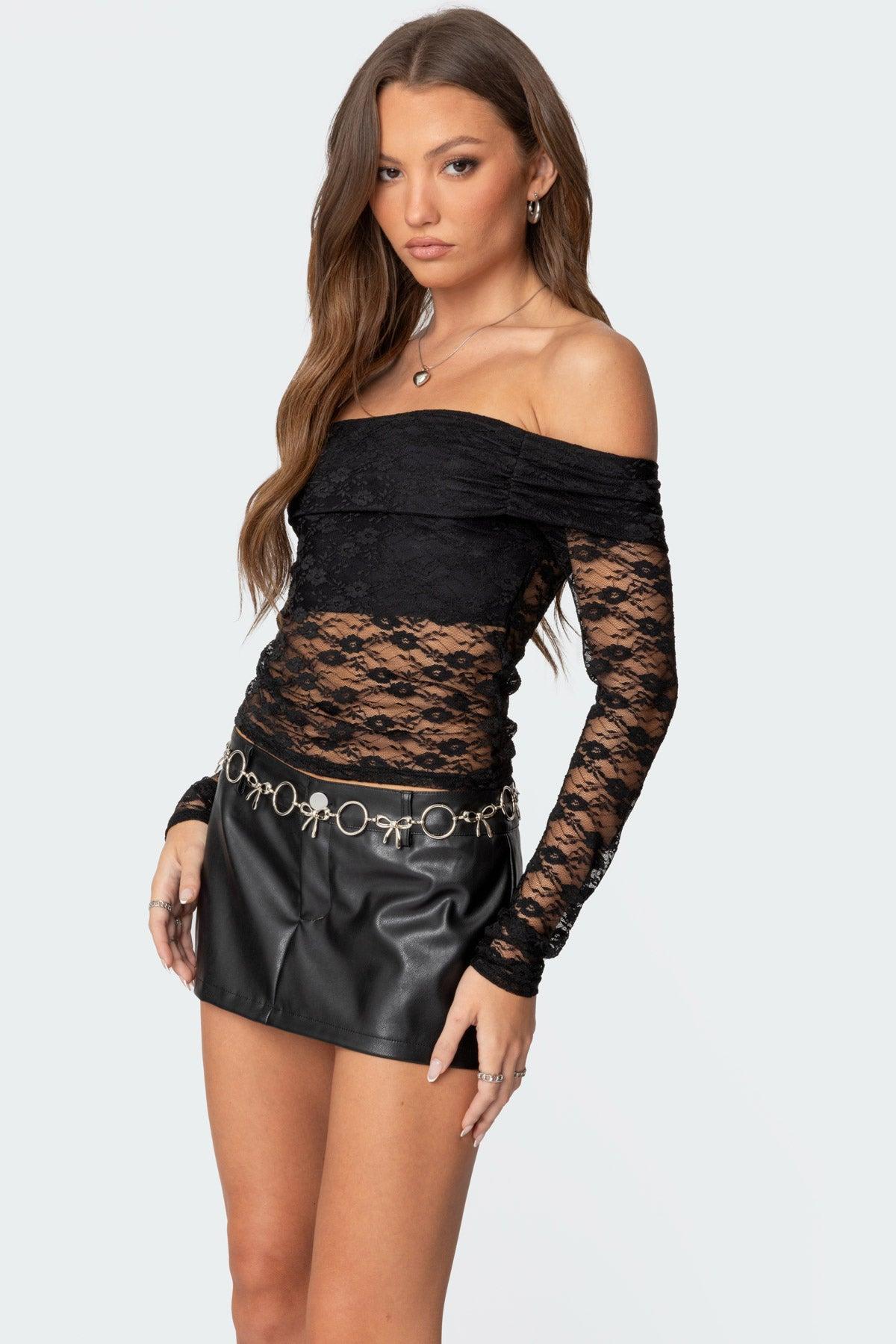 Elysia Fold Over Sheer Lace Top Product Image