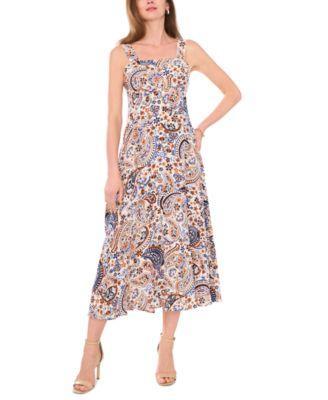 Petite Paisley Challis Smocked-Back Midi Dress Product Image