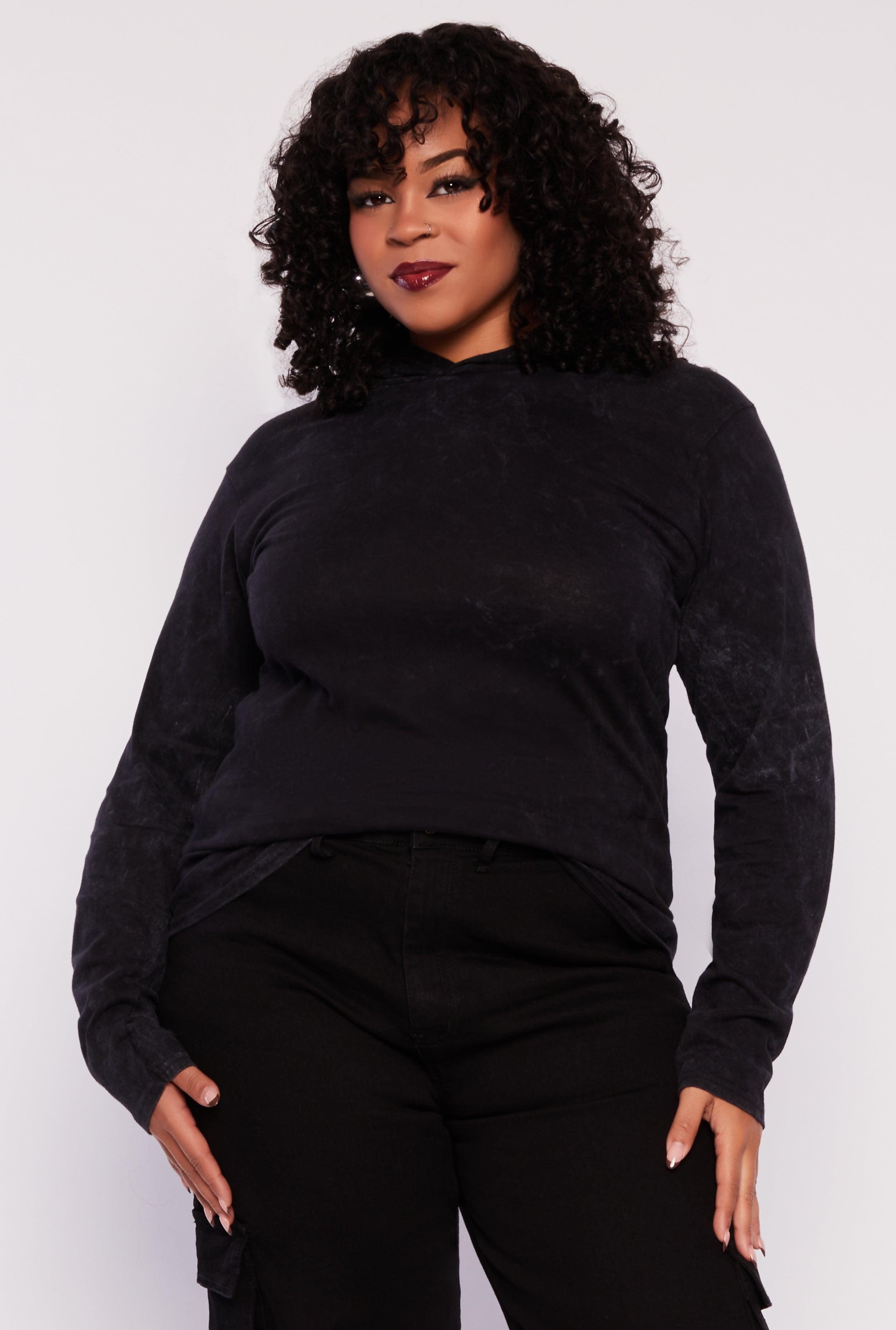 Womens Plus Size Long Sleeve Hooded Top Product Image