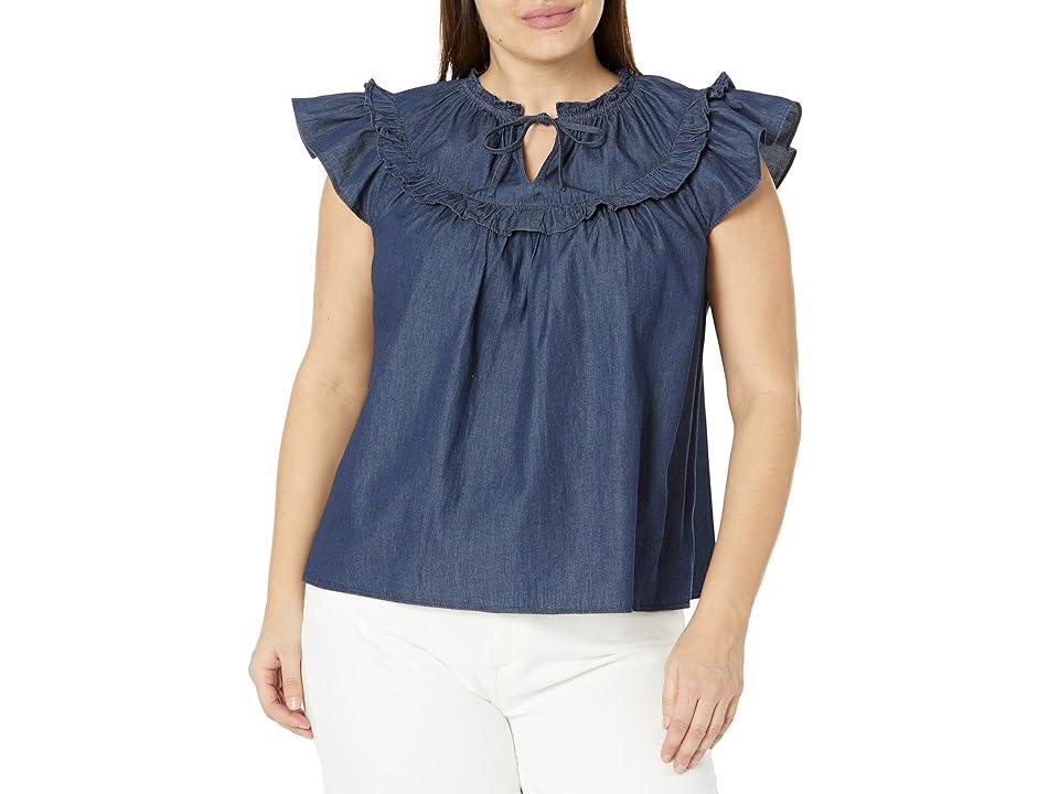 Draper James Plus Size Flutter Sleeve Top (Dark Wash) Women's Blouse Product Image