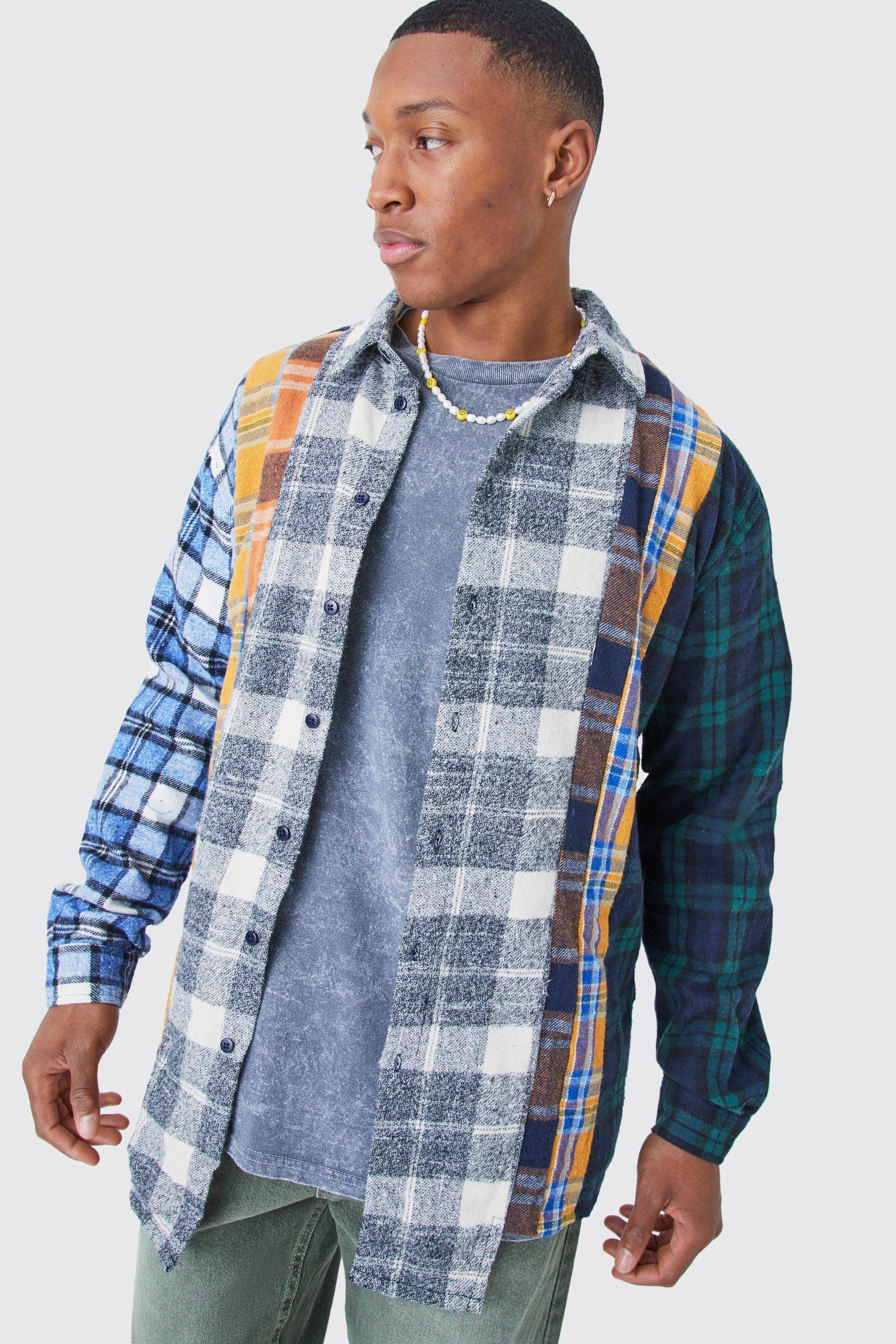 Oversized Asymmetric Multi Checked Shirt | boohooMAN USA Product Image