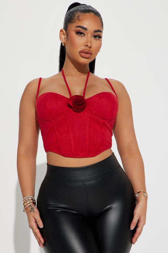 Delicate Mood Faux Suede Corset Top - Red Product Image