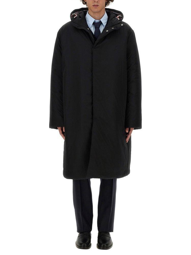 THOM BROWNE Long Sleeved Hooded Padded Coat In Black Product Image