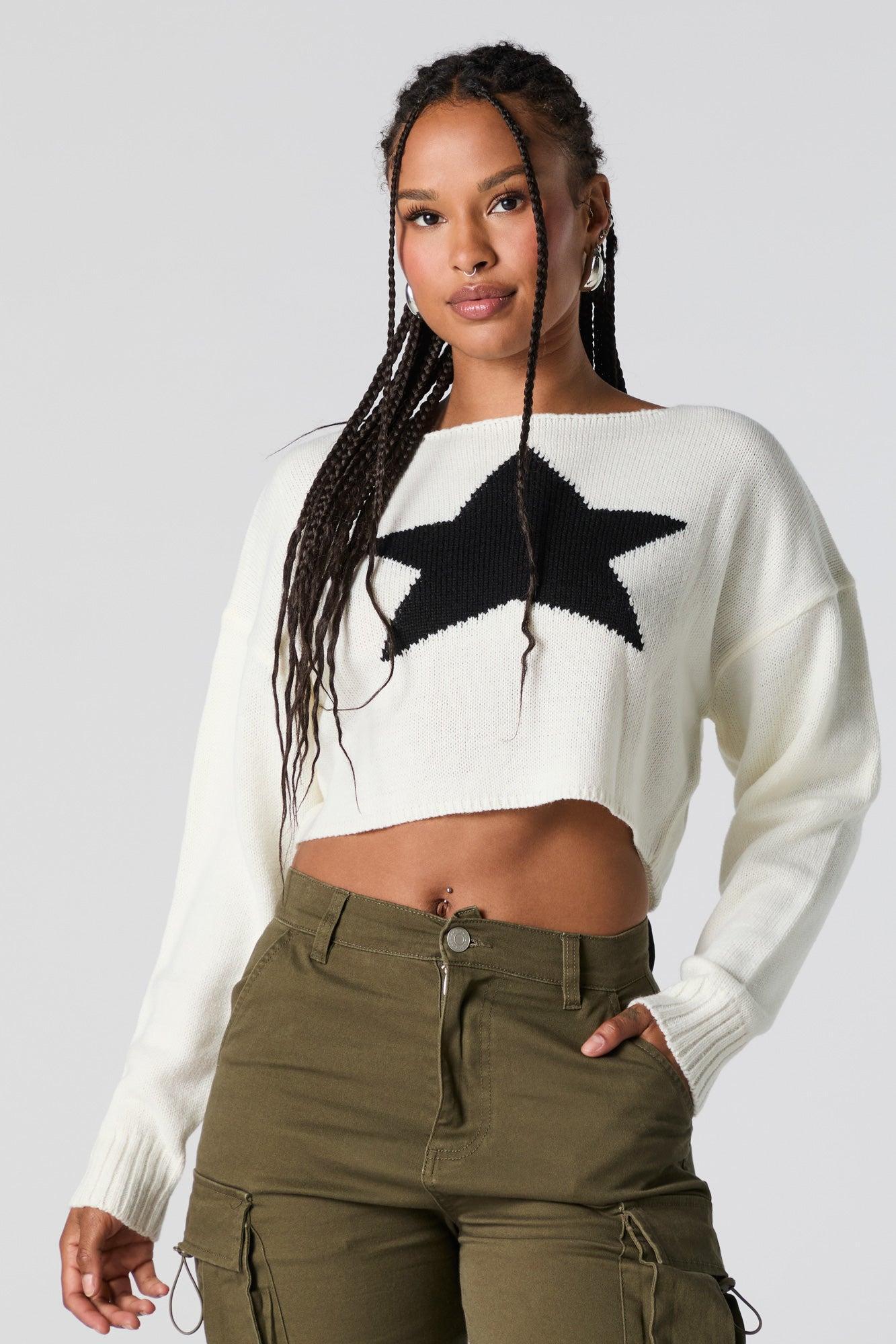 Star Jacquard Knit Cropped Sweater Female Product Image