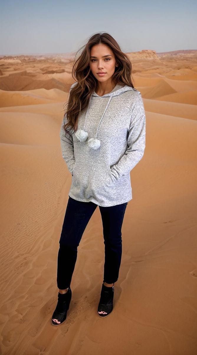 Hooded Sweater-like Top - With Puff Balls on Drawstring D400 Product Image