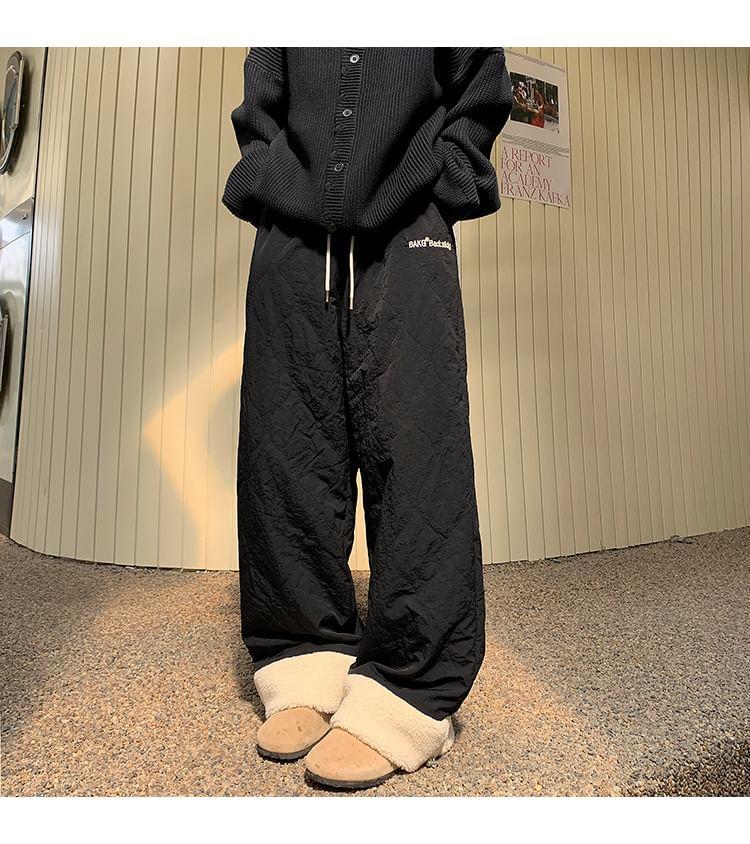 Mid Rise Plain Fleece Lined Wide Leg Pants Product Image