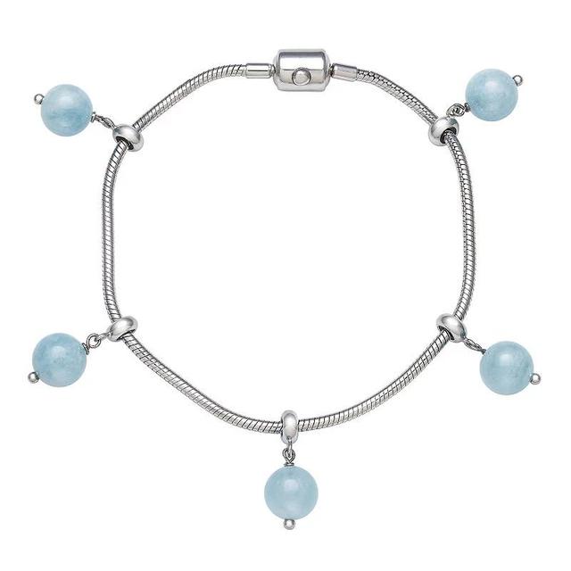 Sterling Silver Milky Aquamarine Adjustable Charm Bracelet, Womens Product Image