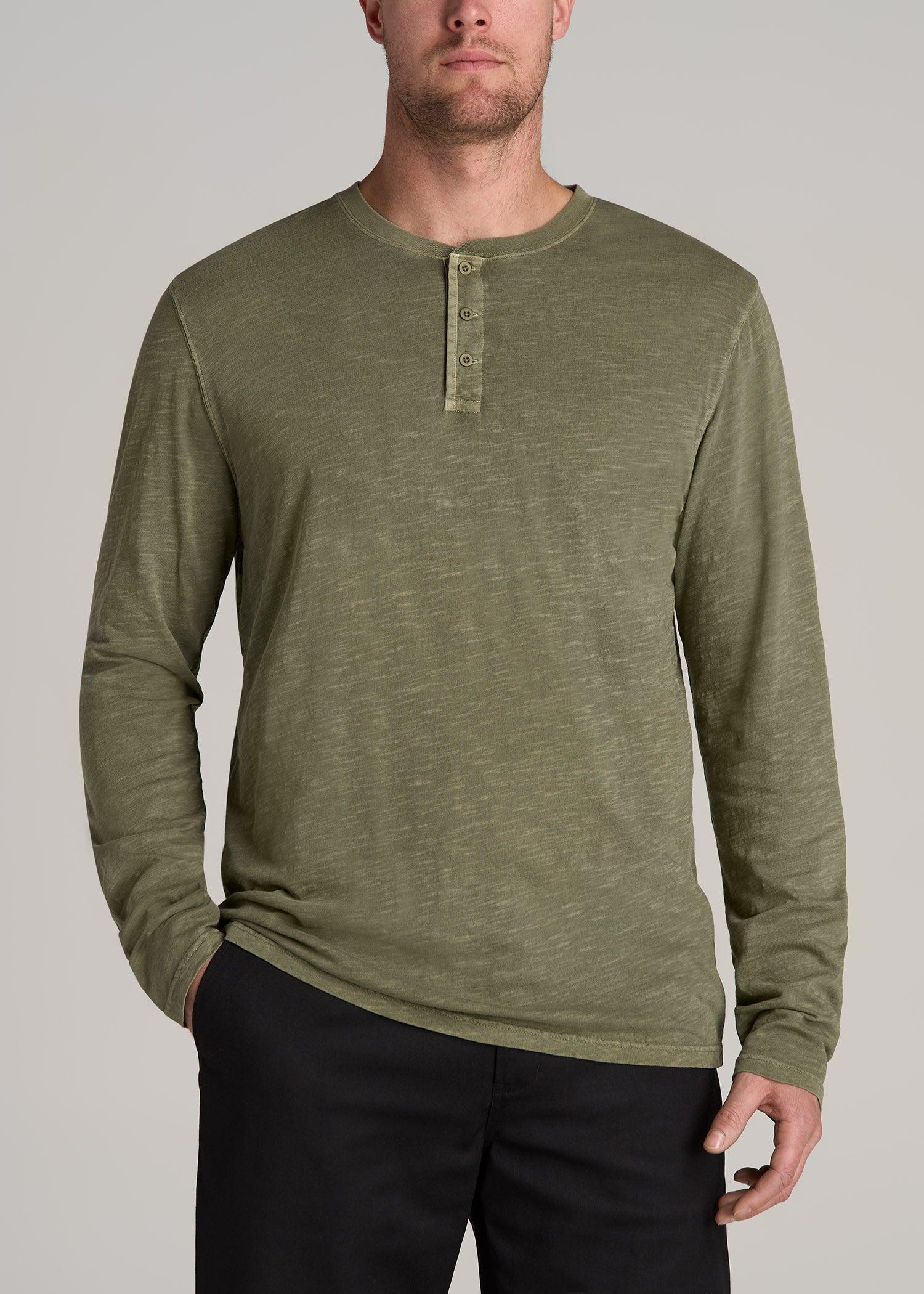 LJ&S Vintage Washed Slub Men's Tall Henley Shirt in Vintage Moss Green Male Product Image