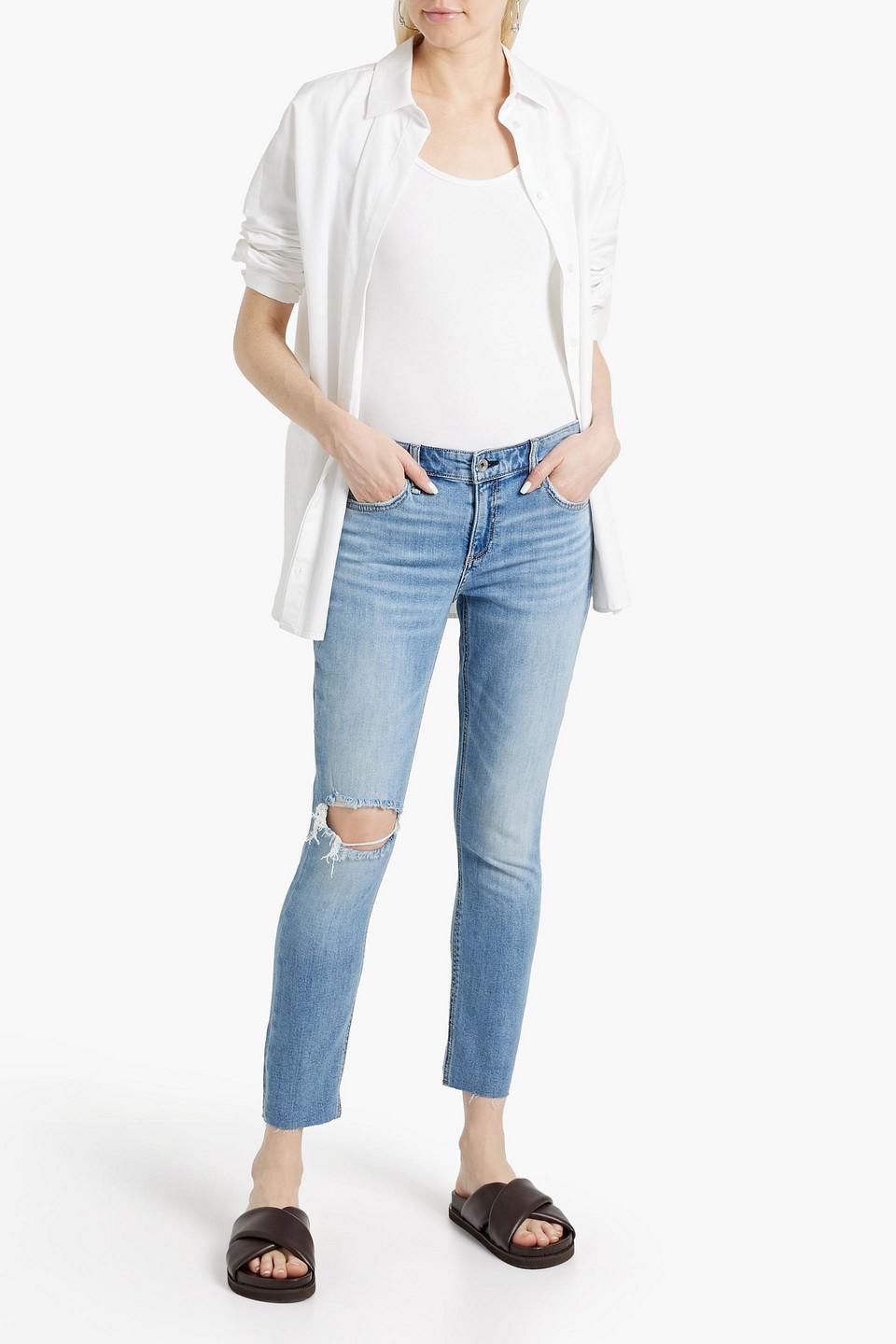 Cate Cropped Distressed Mid-rise Skinny Jeans In Light Denim Product Image