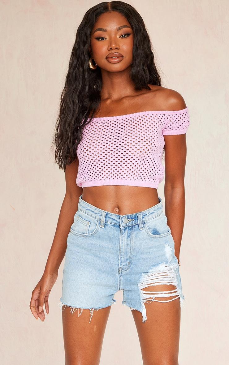 Bubblegum Pink Open Soft Knit Off The Shoulder Top Product Image