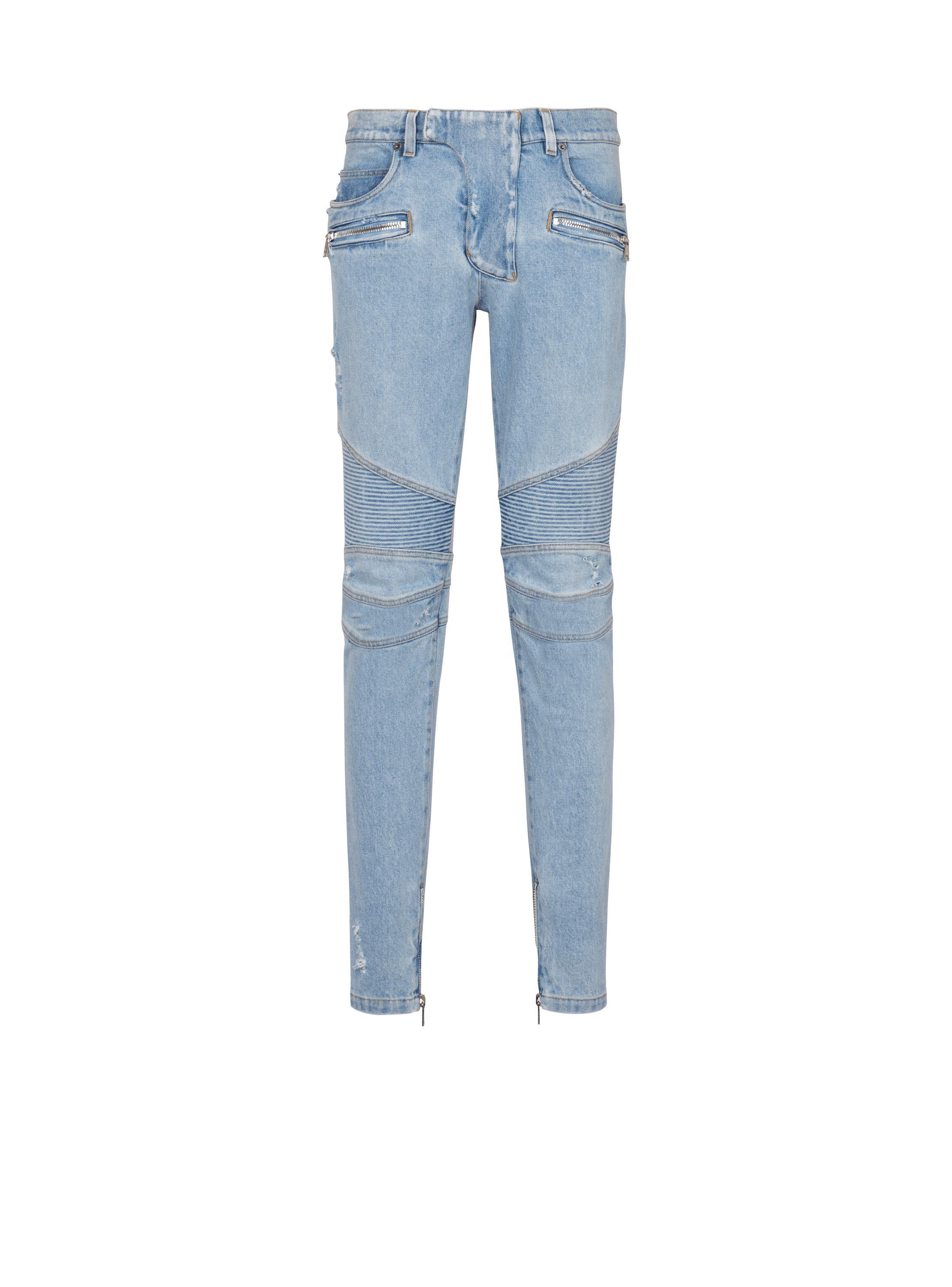 Light blue denim biker jeans  Product Image