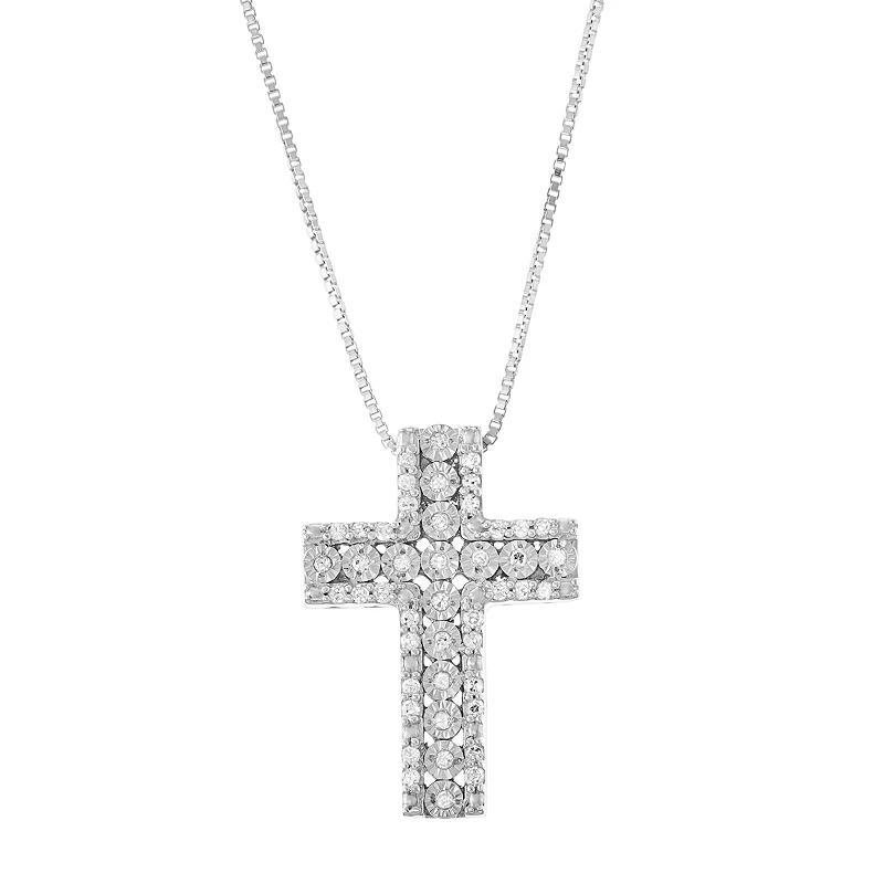 Sterling Silver 1/5 Carat T.W. Diamond Cross Pendant Necklace, Womens White Product Image